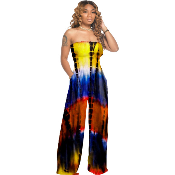 Elastic tube top casual printed jumpsuit LY037