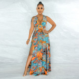 Fashion print sexy sling dress long skirt women irregular skirt CY1612