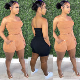 Elastic tube top body sculpting casual two-piece suit LY035