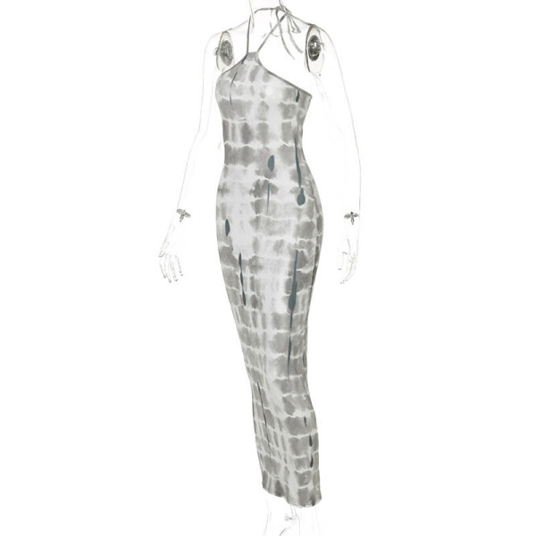 Fashion printed halterneck lace sexy backless dress  D155193K