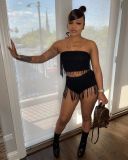 Fringed tube top swimsuit style two-piece suit LY034