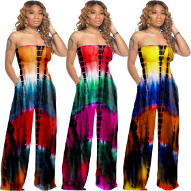 Elastic tube top casual printed jumpsuit LY037