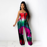 Elastic tube top casual printed jumpsuit LY037