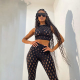 Sexy Hollow Breathable High Waist Slim Sports Fitness Set  K21S03172