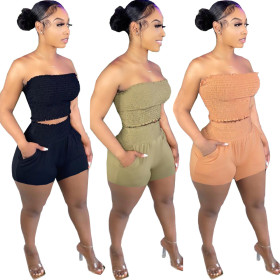 Elastic tube top body sculpting casual two-piece suit LY035