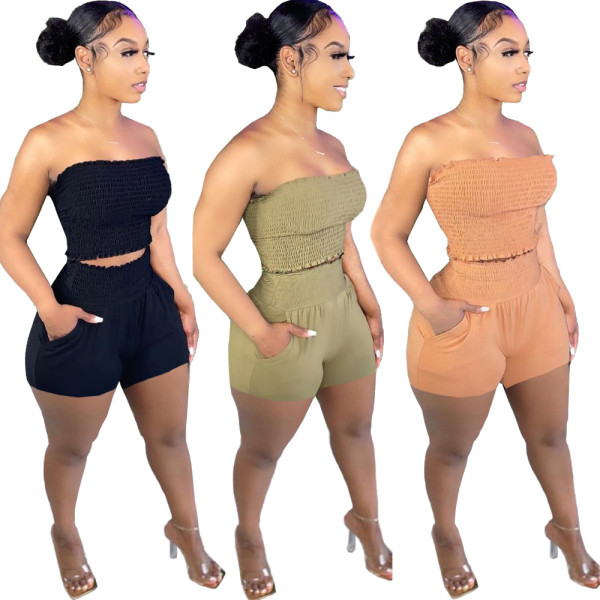 Elastic tube top body sculpting casual two-piece suit LY035