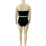 Fringed tube top swimsuit style two-piece suit LY034