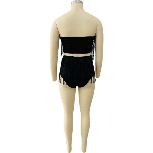 Fringed tube top swimsuit style two-piece suit LY034