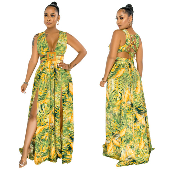 Fashion print sexy sling dress long skirt women irregular skirt CY1612