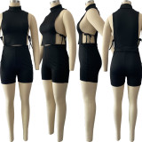 High-neck side tie casual two-piece suit LY033