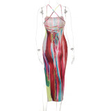Sexy Halter Print Slit Sling Dress  D145001G
