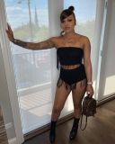 Fringed tube top swimsuit style two-piece suit LY034