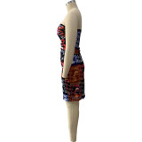 Tube top slit drawstring sexy print suit LY029