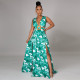 Fashion print sexy sling dress long skirt women irregular skirt CY1612