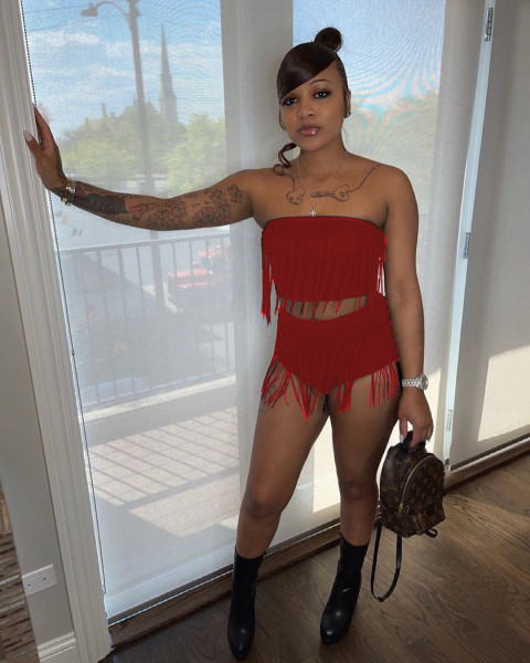 Fringed tube top swimsuit style two-piece suit LY034