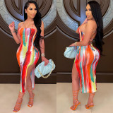 Sexy Halter Print Slit Sling Dress  D145001G