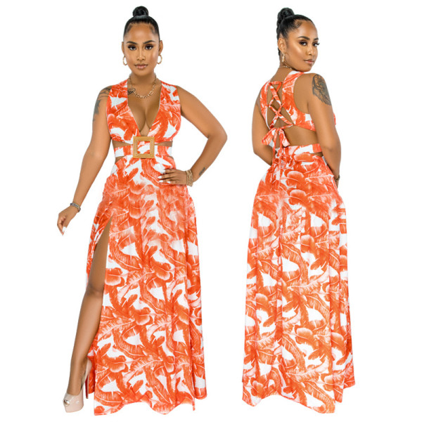 Fashion print sexy sling dress long skirt women irregular skirt CY1612