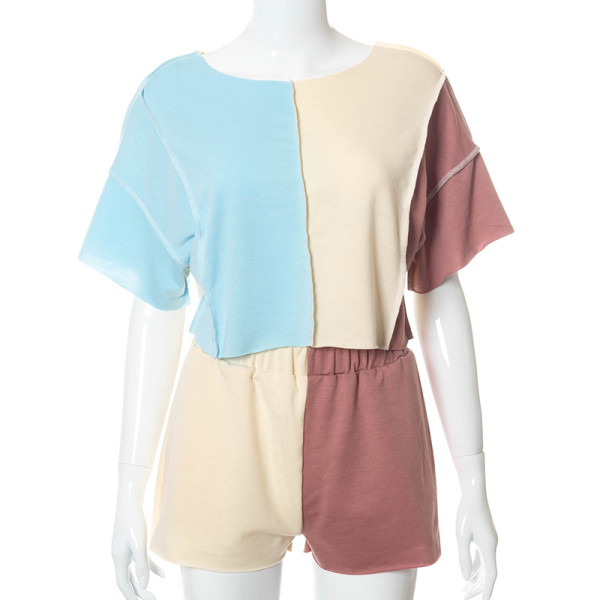 Color matching casual sweater shorts suit women two-piece suit A21ST283