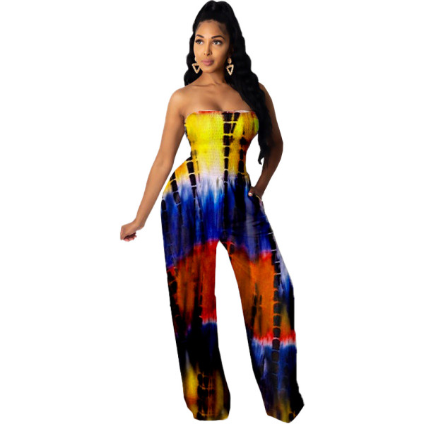 Elastic tube top casual printed jumpsuit LY037