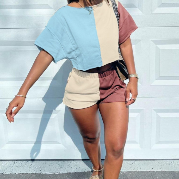 Color matching casual sweater shorts suit women two-piece suit A21ST283