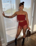 Fringed tube top swimsuit style two-piece suit LY034