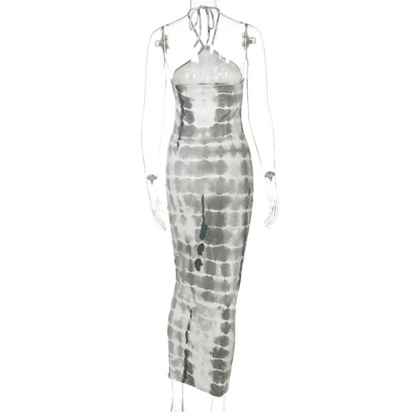 Fashion printed halterneck lace sexy backless dress  D155193K