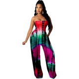 Elastic tube top casual printed jumpsuit LY037
