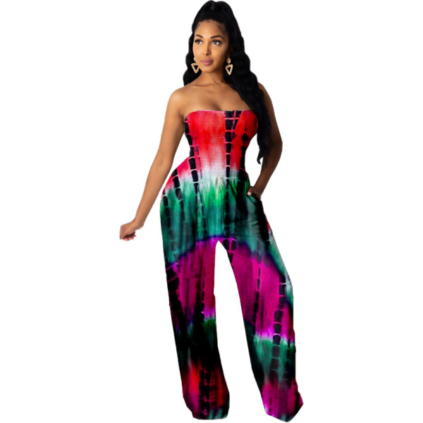 Elastic tube top casual printed jumpsuit LY037