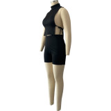 High-neck side tie casual two-piece suit LY033
