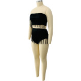 Fringed tube top swimsuit style two-piece suit LY034