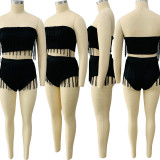 Fringed tube top swimsuit style two-piece suit LY034