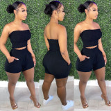 Elastic tube top body sculpting casual two-piece suit LY035