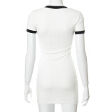 Casual high waist low cut sexy hit color pit strip dress A21DS276