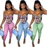 Oil Painting Printed Body Sculpting Sling Zipper Set LY030