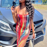Sexy Halter Print Slit Sling Dress  D145001G