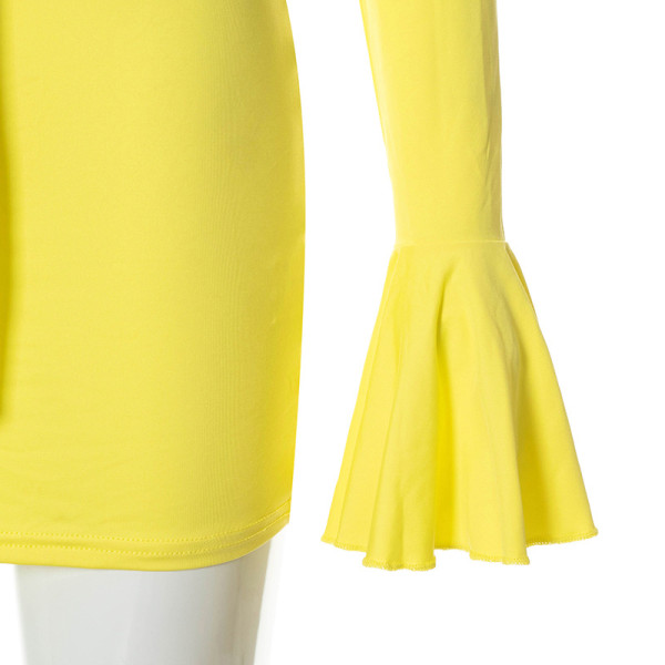 Solid color V-neck flared sleeves lace-up umbilical bag hip skirt suit R21ST235