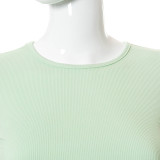 New solid color round neck short-sleeved T-shirt slim sports shorts suit R21ST211