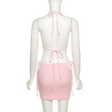 New style solid color strappy vest fashion bag hip skirt suit  K21S03453