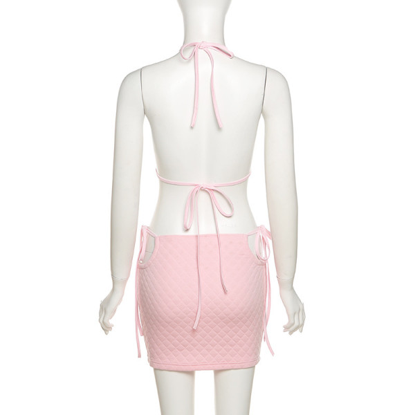 New style solid color strappy vest fashion bag hip skirt suit  K21S03453