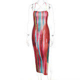 Sexy Halter Print Slit Sling Dress  D145001G
