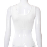 New round neck sleeveless print navel open back vest female T-shirt Q21TP276