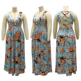 Fashion print sexy sling dress long skirt women irregular skirt CY1612