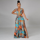 Fashion print sexy sling dress long skirt women irregular skirt CY1612
