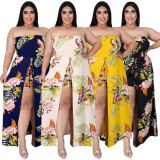 Flower slit strap stretch stretch jumpsuit AP7036