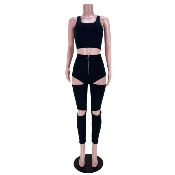 Pure color fashion sports two-piece hollow zipper vest GL6387