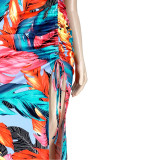 Fashion printed pleated slit dress AP7033