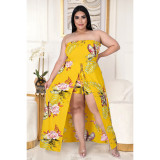 Flower slit strap stretch stretch jumpsuit AP7036