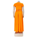 Two-piece solid color cross-tie skirt with big swing AP7025