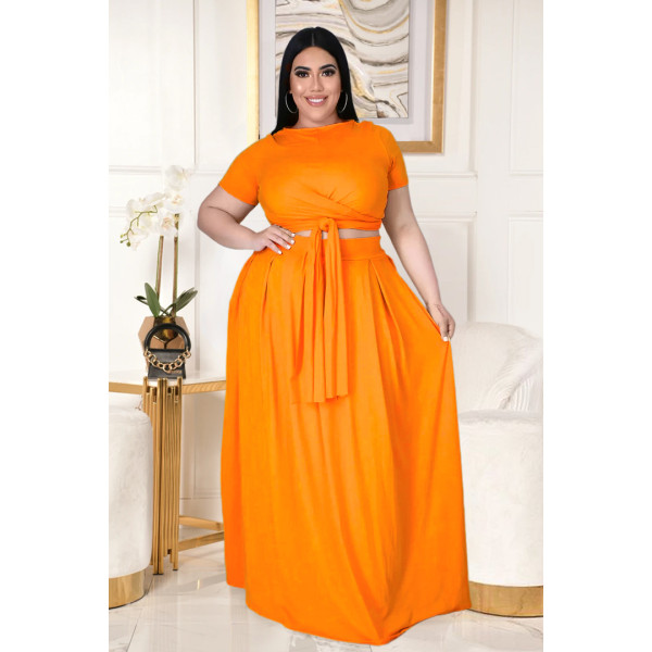 Two-piece solid color cross-tie skirt with big swing AP7025