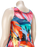 Fashion printed pleated slit dress AP7033